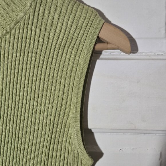 CLIO II Women Sweater Sleeveless Tank Top Green Ribbed Rounded Sunburst Size 1X - Picture 6 of 10
